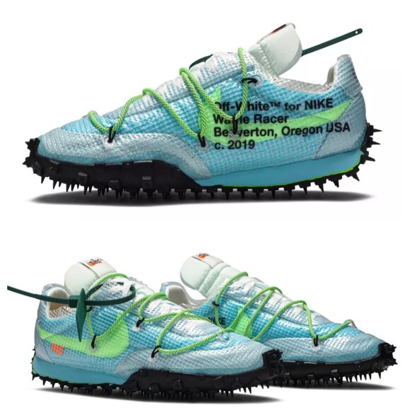NWB NIKE WOMEN'S x OFF WHITE WAFFLE RACER SHOES VIVID SKY - Picture 1 of 11
